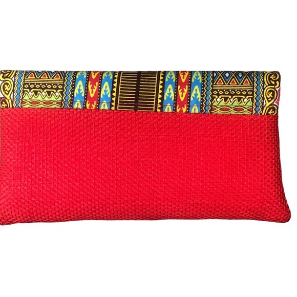 Handmade African Print Clutch Purse New Old Stock Red - Picture 2 of 3